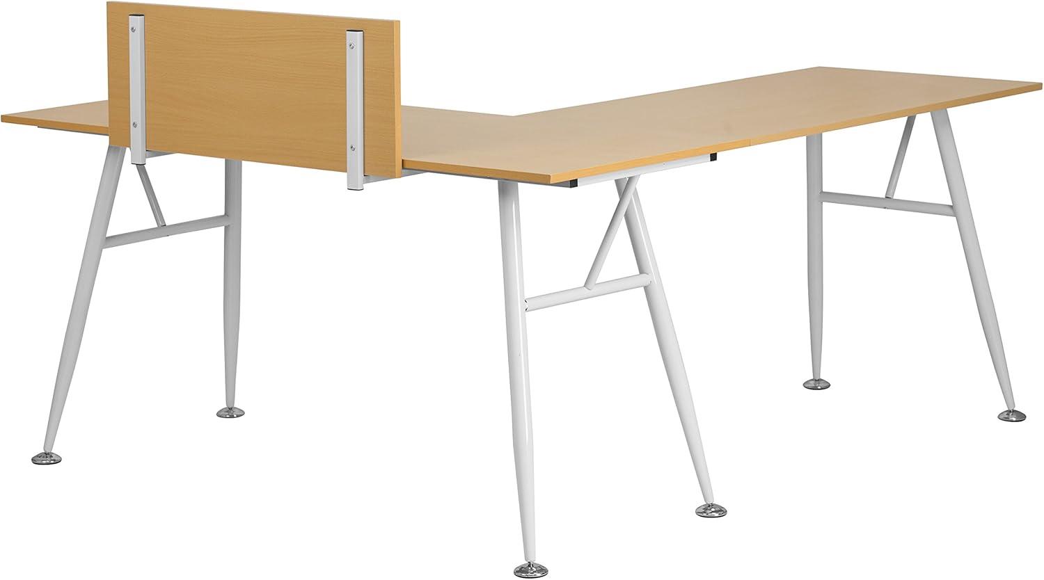 Flash Furniture Beech Laminate L-Shape Computer Desk with White Metal Frame