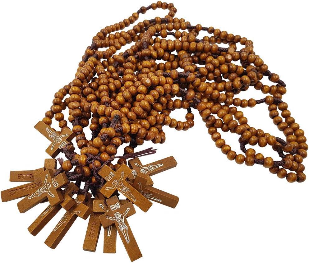 TALISMAN4U Dozen 12 pcs Catholic Rosary Olive Wood Carved Beads with Jesus Cross Jerusalem Holy Land Religious Jewelry Gift