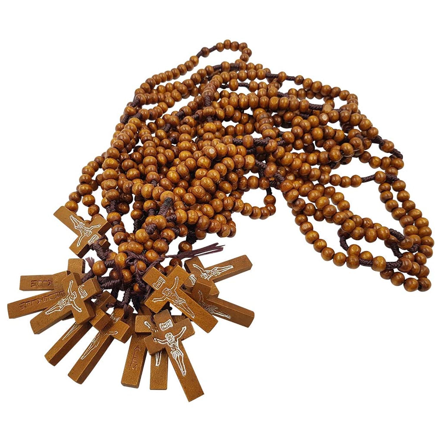 TALISMAN4U Dozen 12 pcs Catholic Rosary Olive Wood Carved Beads with Jesus Cross Jerusalem Holy Land Religious Jewelry Gift