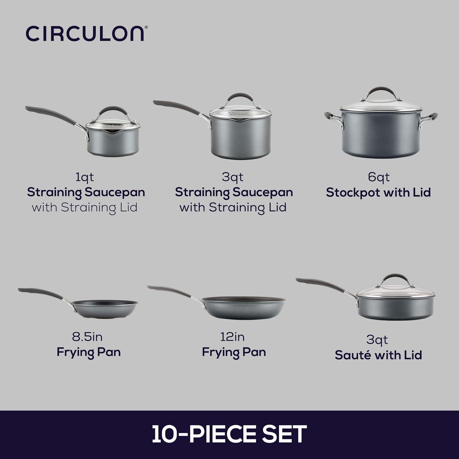 Circulon Circulon ScratchDefense with ScratchDefense Nonstick Induction Pots and Pans Cookware Set, 10 Piece, Graphite