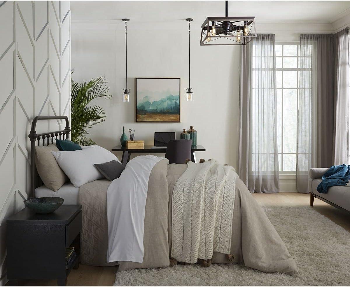 Progress Lighting Calhoun 1-Light Pendant, Antique Bronze, Parchment-Finish Glass Shade
