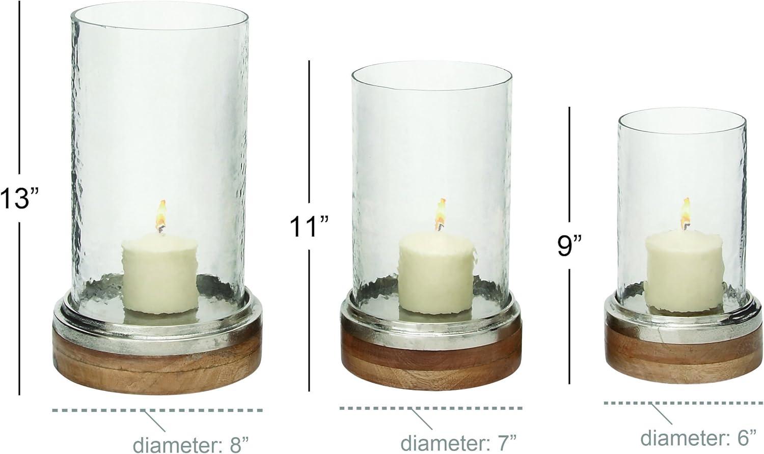 Set of 3 Mango Wood and Aluminum Candle Holders - Olivia & May