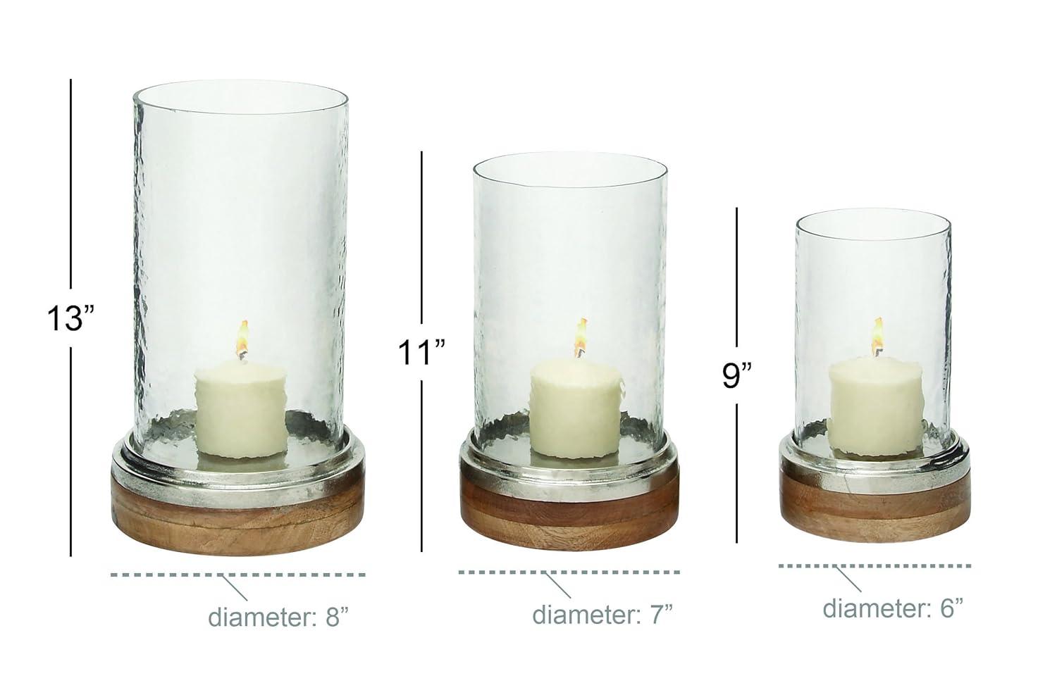 Set of 3 Mango Wood and Aluminum Candle Holders - Olivia & May