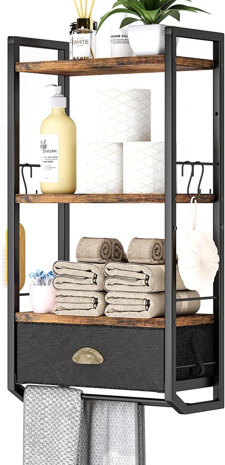 Industrial Black and Brown 3-Tier Over-the-Toilet Storage Organizer