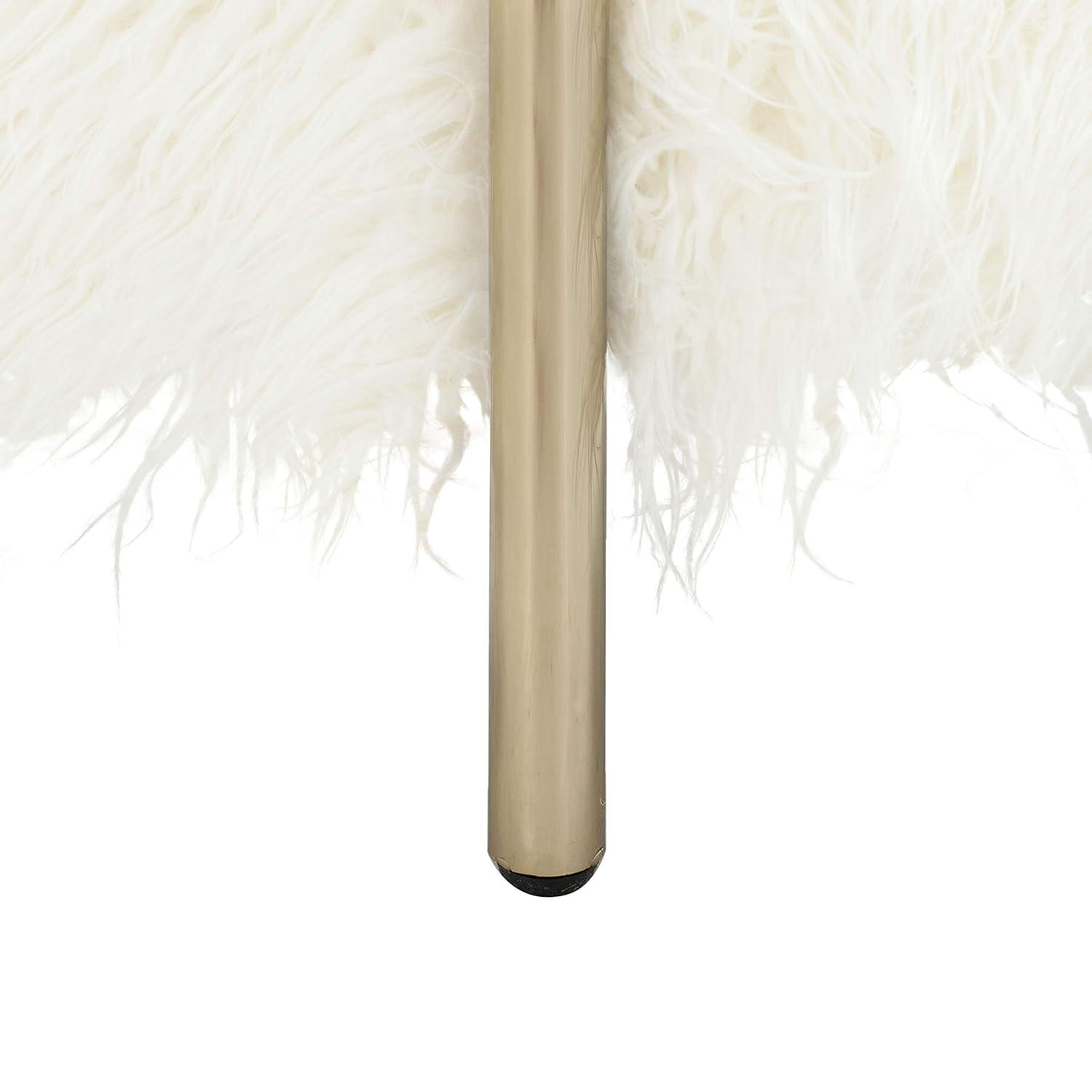 Momina Faux Fur Square Ottoman - White/Brass - Safavieh