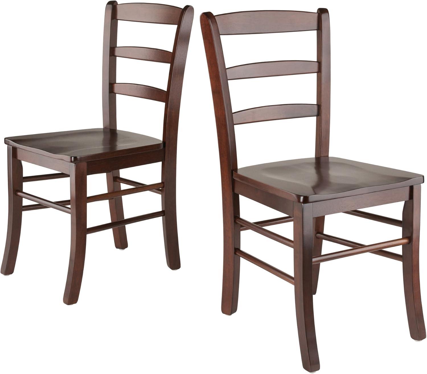 Set of 2 Ladder Back Chair Antique Walnut - Winsome: Hardwood, Non-Unupholstered, Kitchen Seating