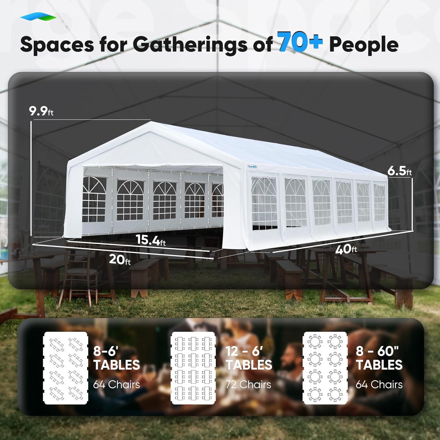 Quictent 20'x 40' Upgraded Galvanized Heavy Duty Gazebo Party Wedding Tent Canopy Carport Shelter with Carry Bags(20x40, White), Event Canopy