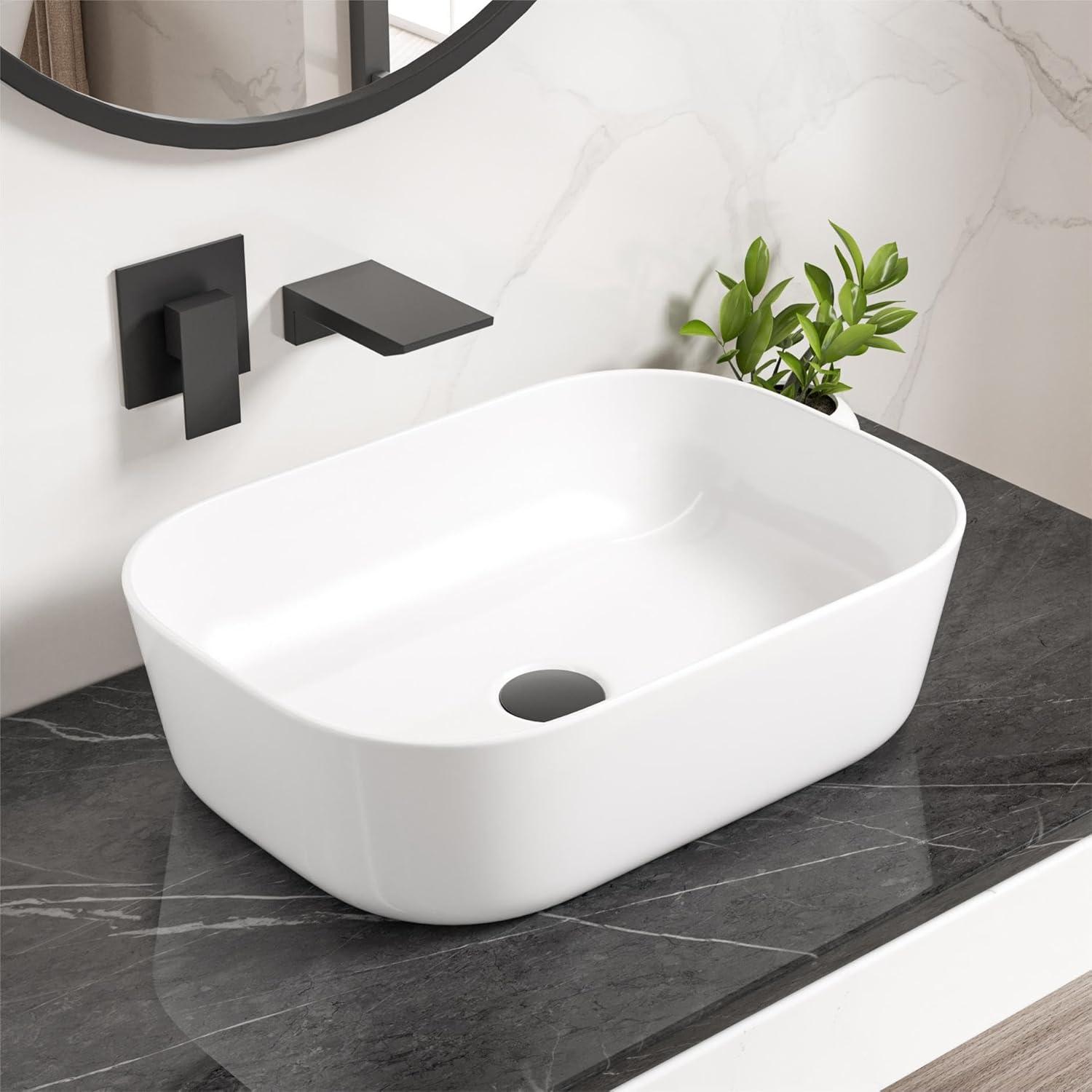 Crisp White Ceramic Rectangular Vessel Bathroom Sink