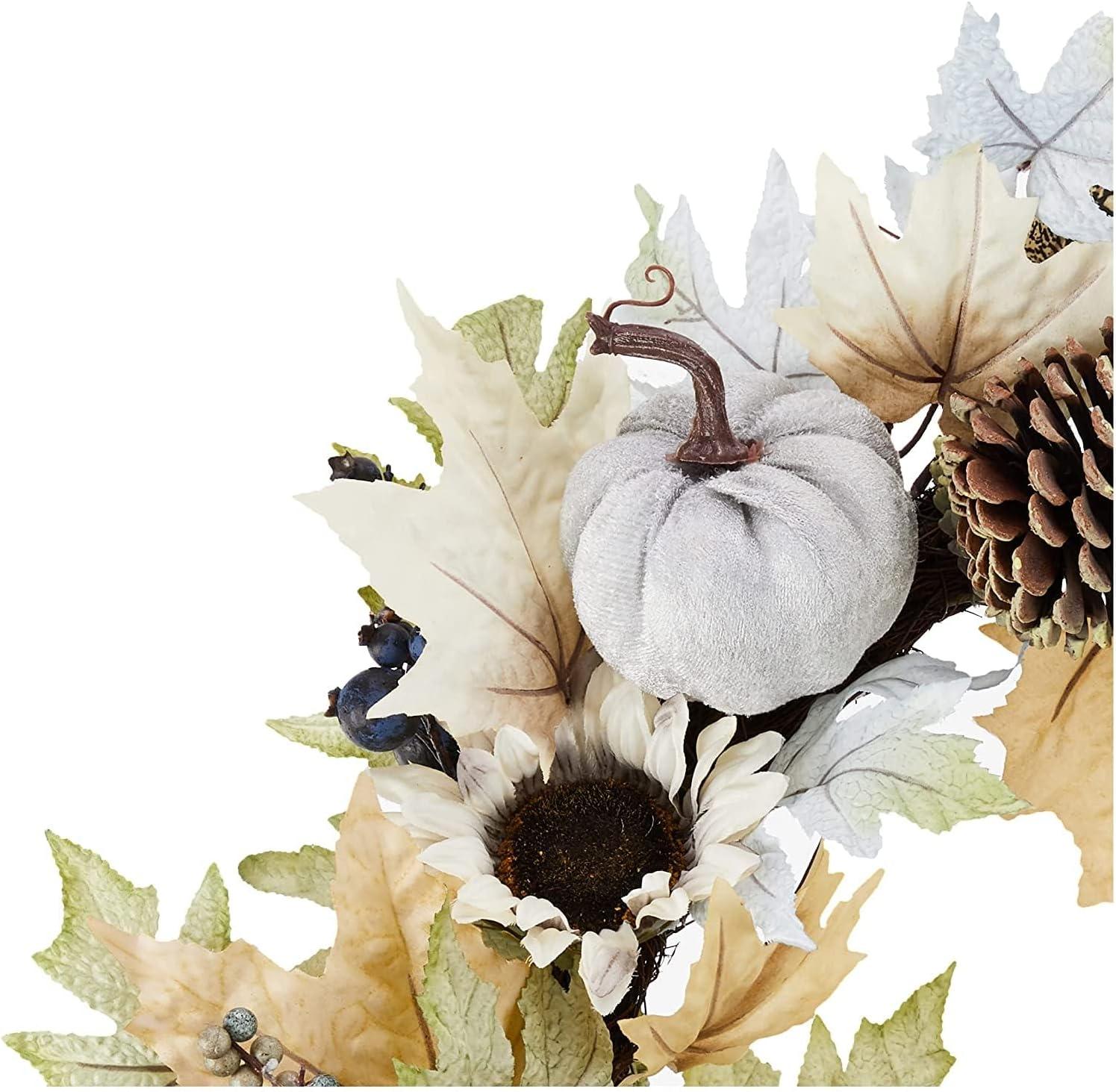 28-Inch Cream Sunflower and Pinecone Fall Wreath