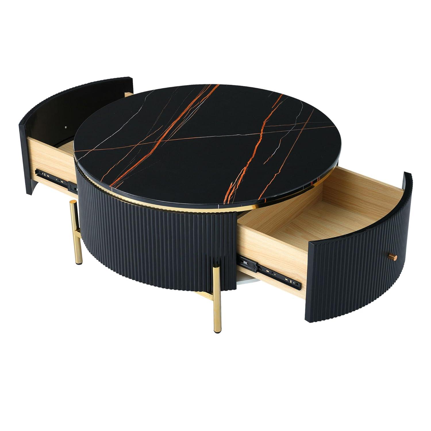 Modern Round Nesting Coffee Table with Drawers in White