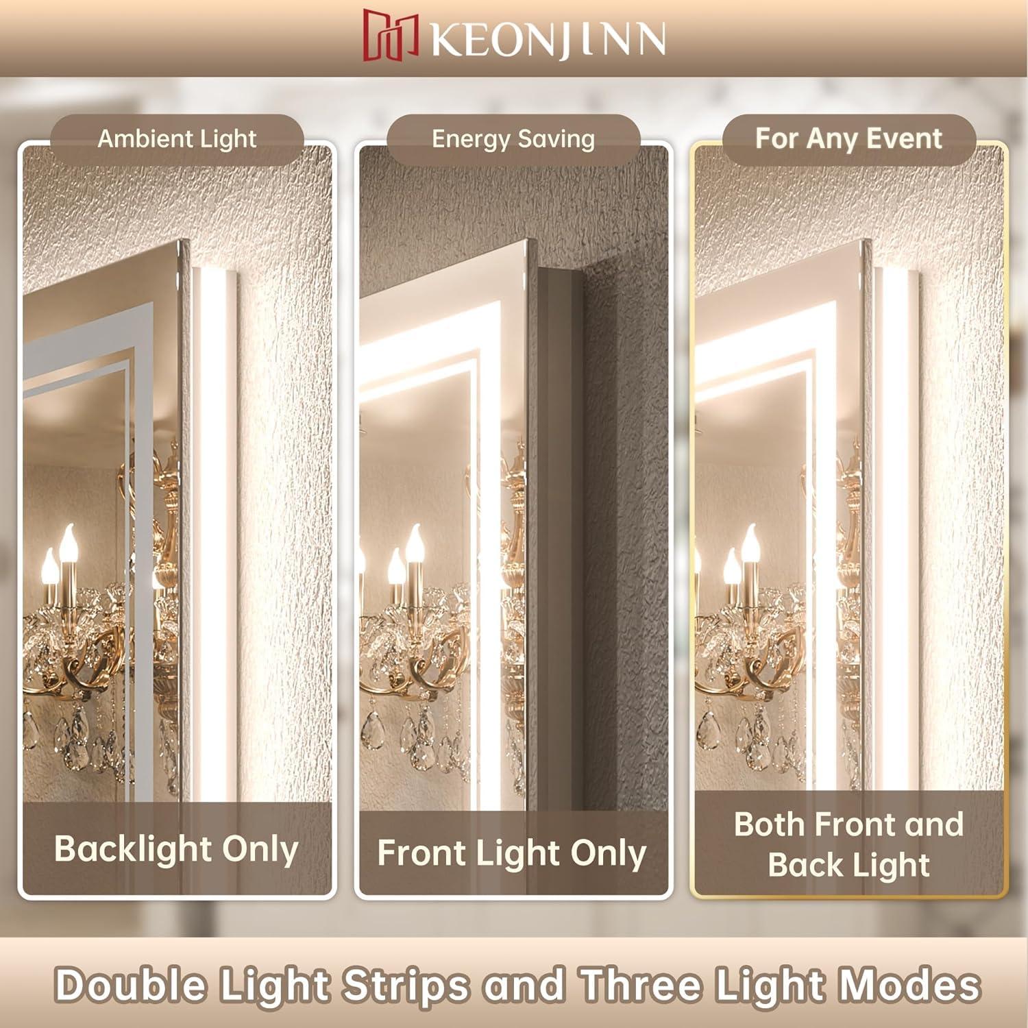 Ivy Bronx Keonjinn 40 X 24 In LED Bathroom Mirror With Lights, Adjustable 3 Color Lights, LED Vanity Mirror, Wall Mounted Anti-Fog Dimmable Mirror, UL Listed LED Driver, HD Tempered Glass(Horizontal/Vertical)