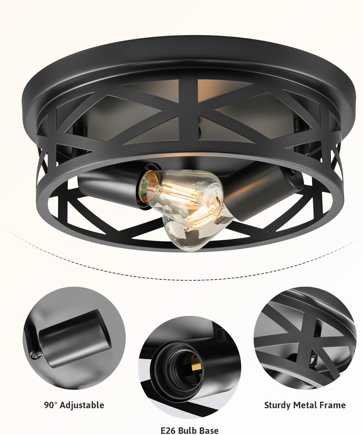 VONLUCE Flush Mount Ceiling Lights, 2-Light Hallway Ceiling Lighting Fixtures, 11 inch Farmhouse Metal Cage Ceiling Lights for Entryway Kitchen, Adjustable Lamp Holders, ETL, 2 pcs, Oil-Rubbed Bronze