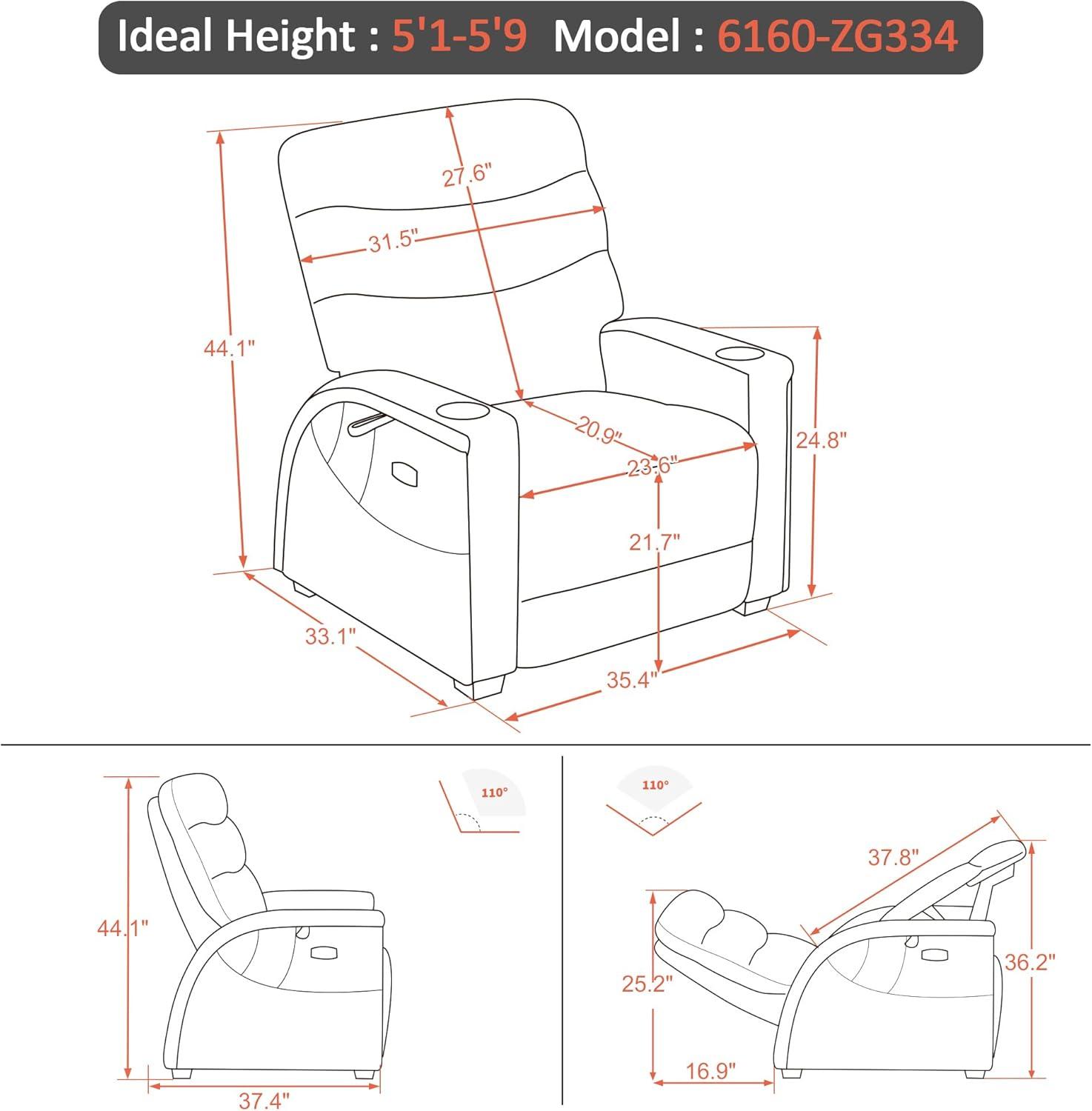 Neutral Grey Fabric Zero Gravity Recliner with Wood Feet