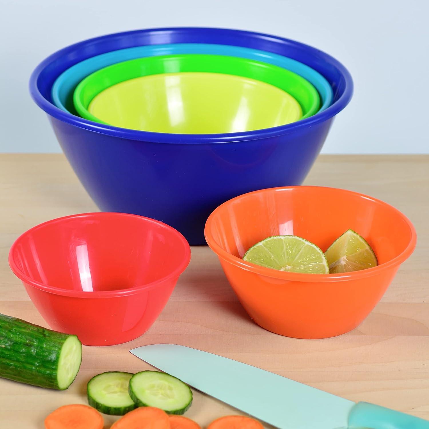 Rainbow Colors 6-Piece Reusable Plastic Mixing and Serving Bowls Set