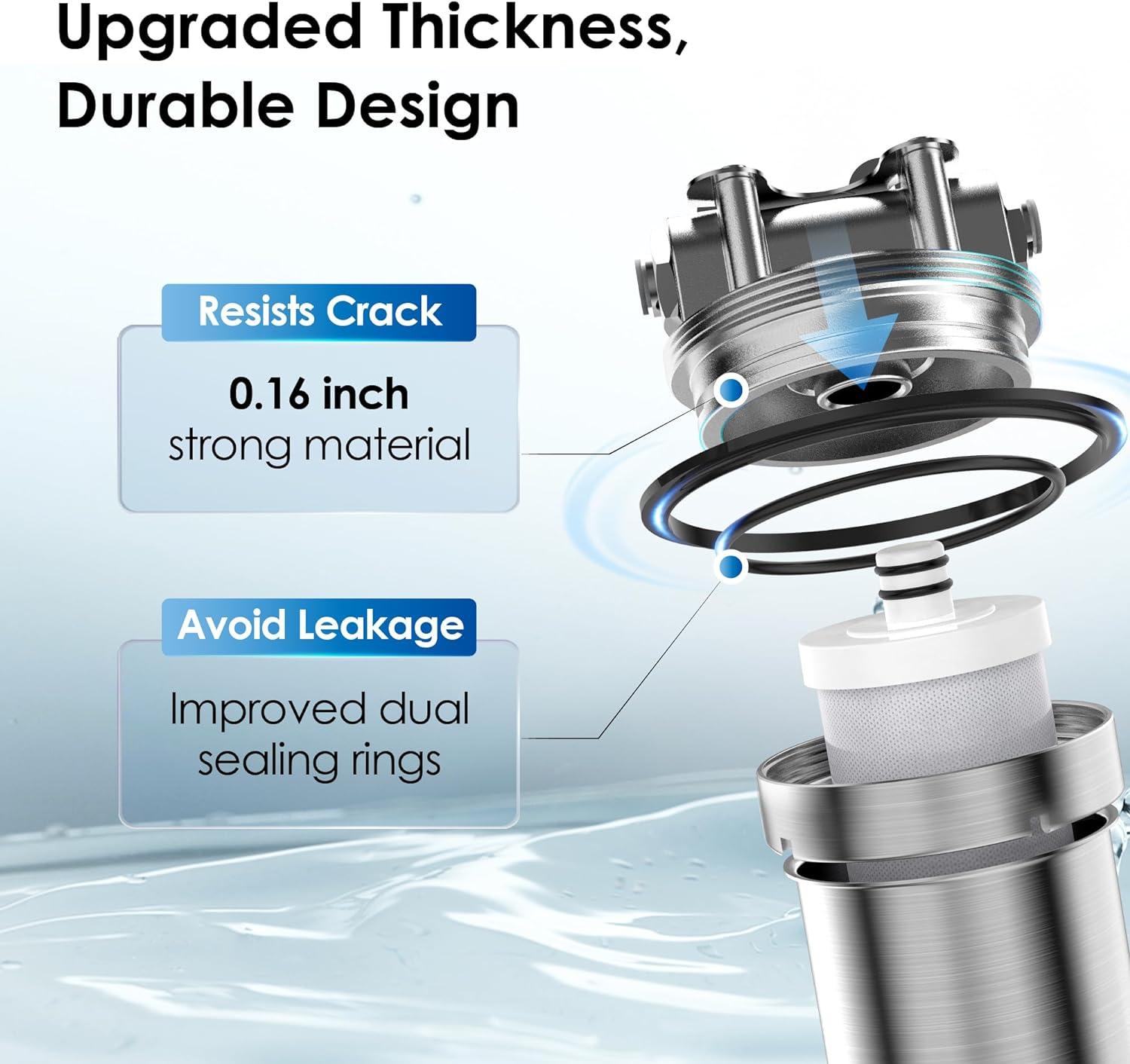 Waterdrop AS08 Stainless Steel Under Sink Water Filter System, 1 Years Lifetime Under Sink Water Filter, 5X Service Life, Reduces Chlorine, Lead, Heavy Metals, Bad Taste, Brushed (1 Filter Included)