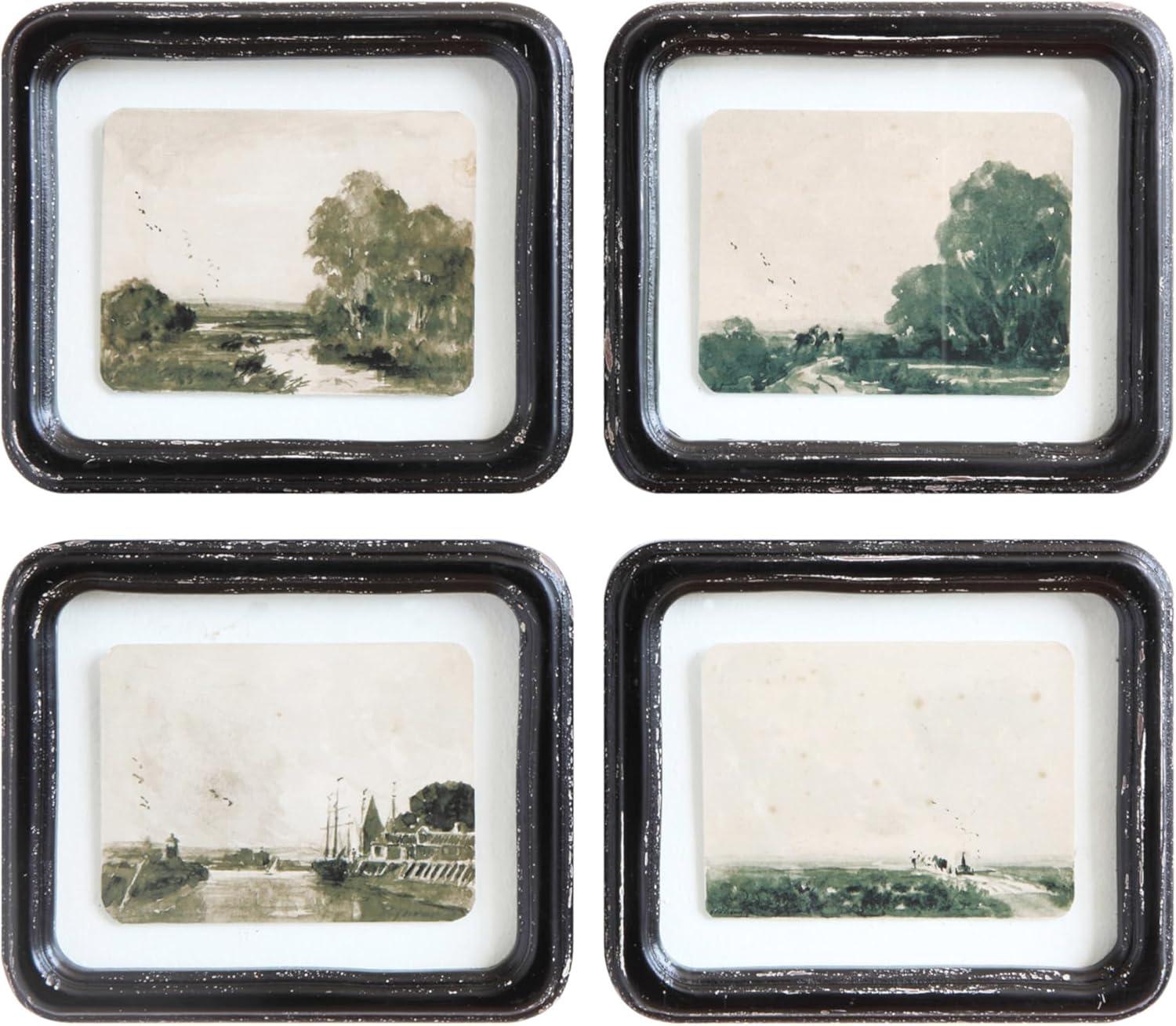 Distressed Wood Framed Floating Landscape Wall Art Set