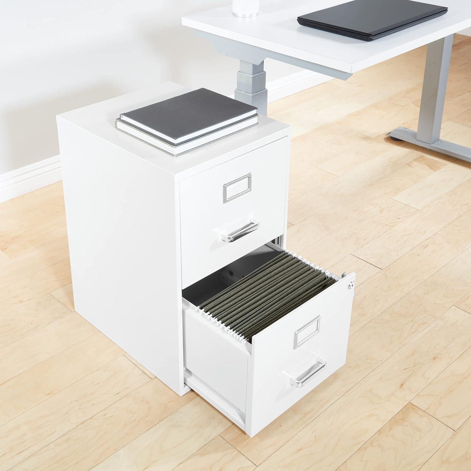 2 Drawer Mobile Locking Metal File Cabinet in White