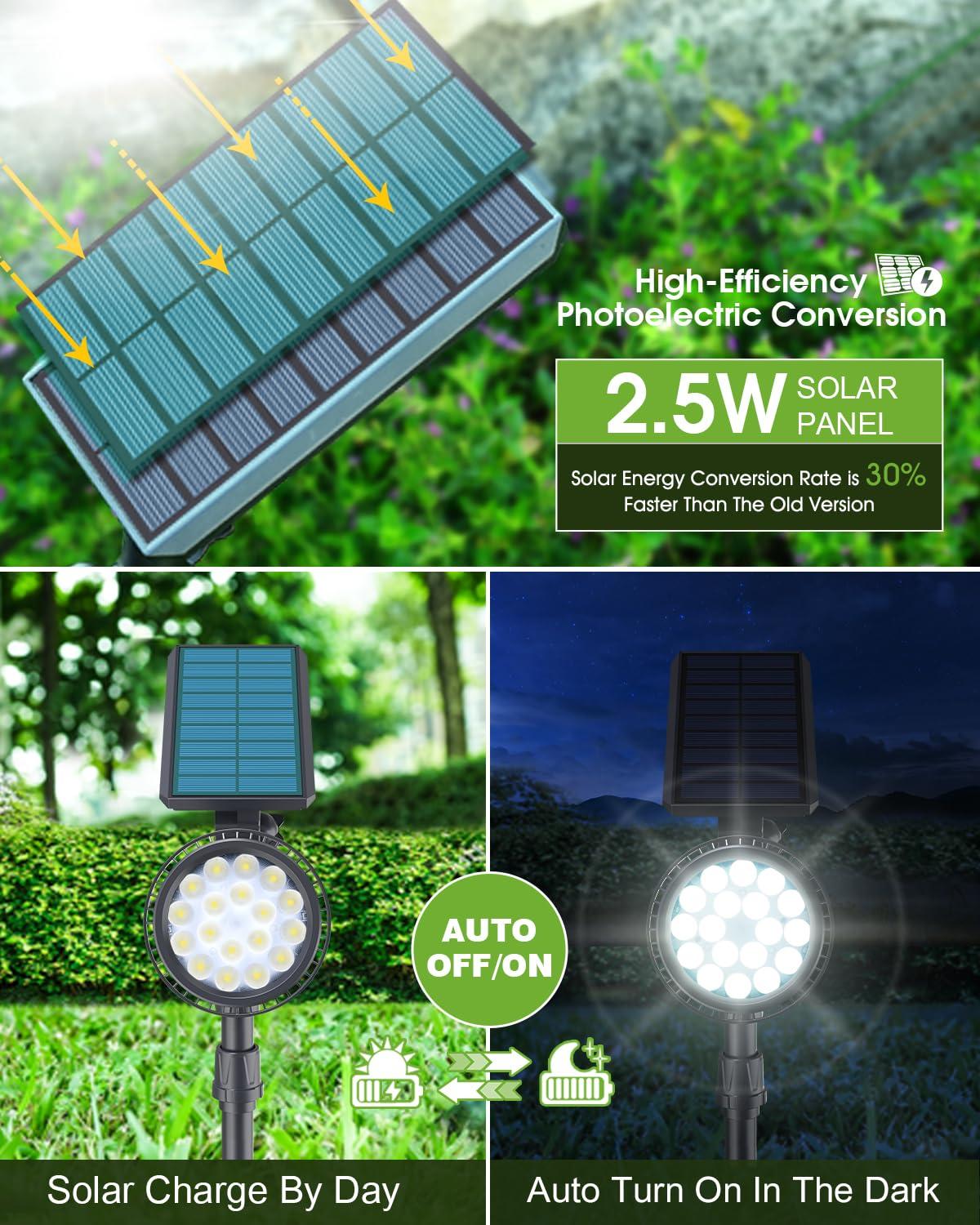 DBF Solar Outdoor Lights, 600LM Solar Spot Lights Outdoor Waterproof, 2-in-1 Adjustable Landscape Spotlights LED Flag Pole Light for Garden Yard Patio Driveway Garage Pool(Cool White, 2 Pack)