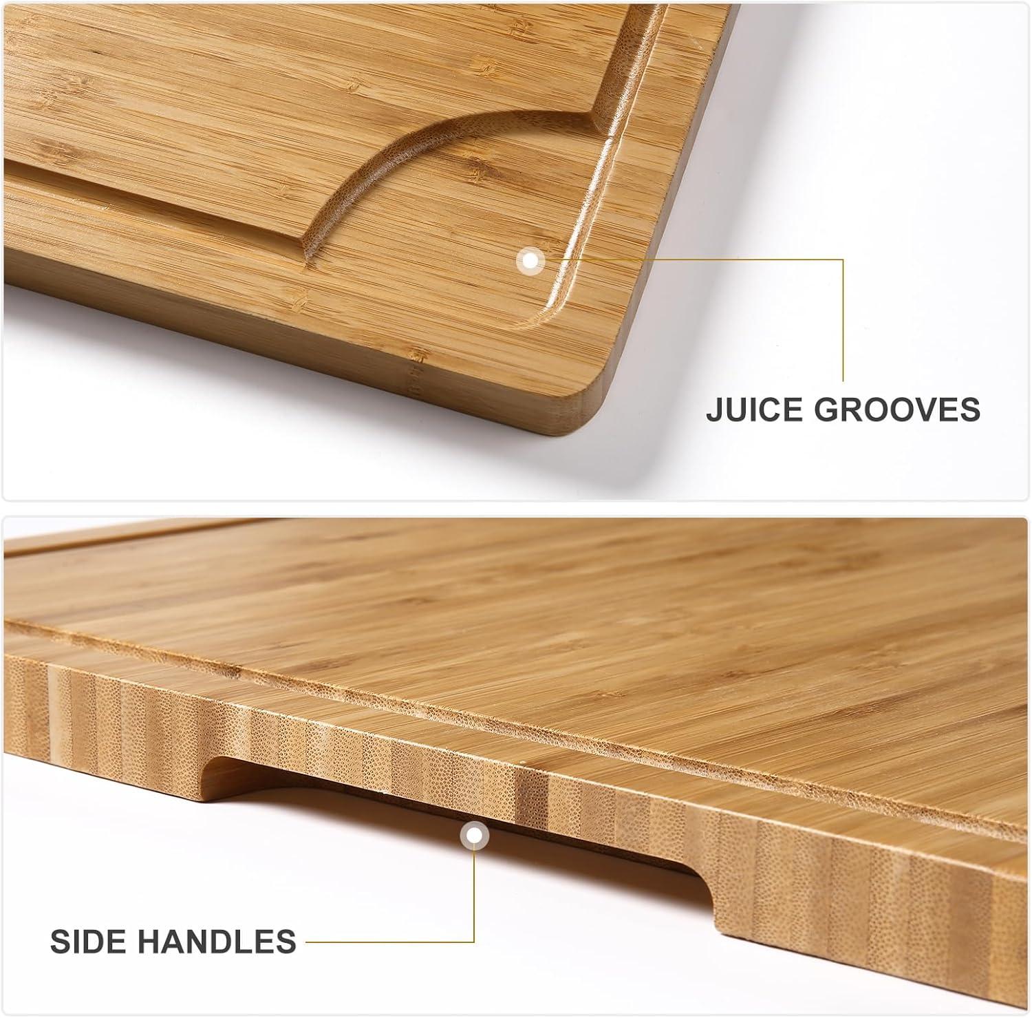 2024 New 24 Inch Extra Large Bamboo Cutting Board for Kitchen, Heavy Duty Wood Kitchen Stovetop Cover Chopping Board with Side Handles and Groove, 100% Organic Bamboo