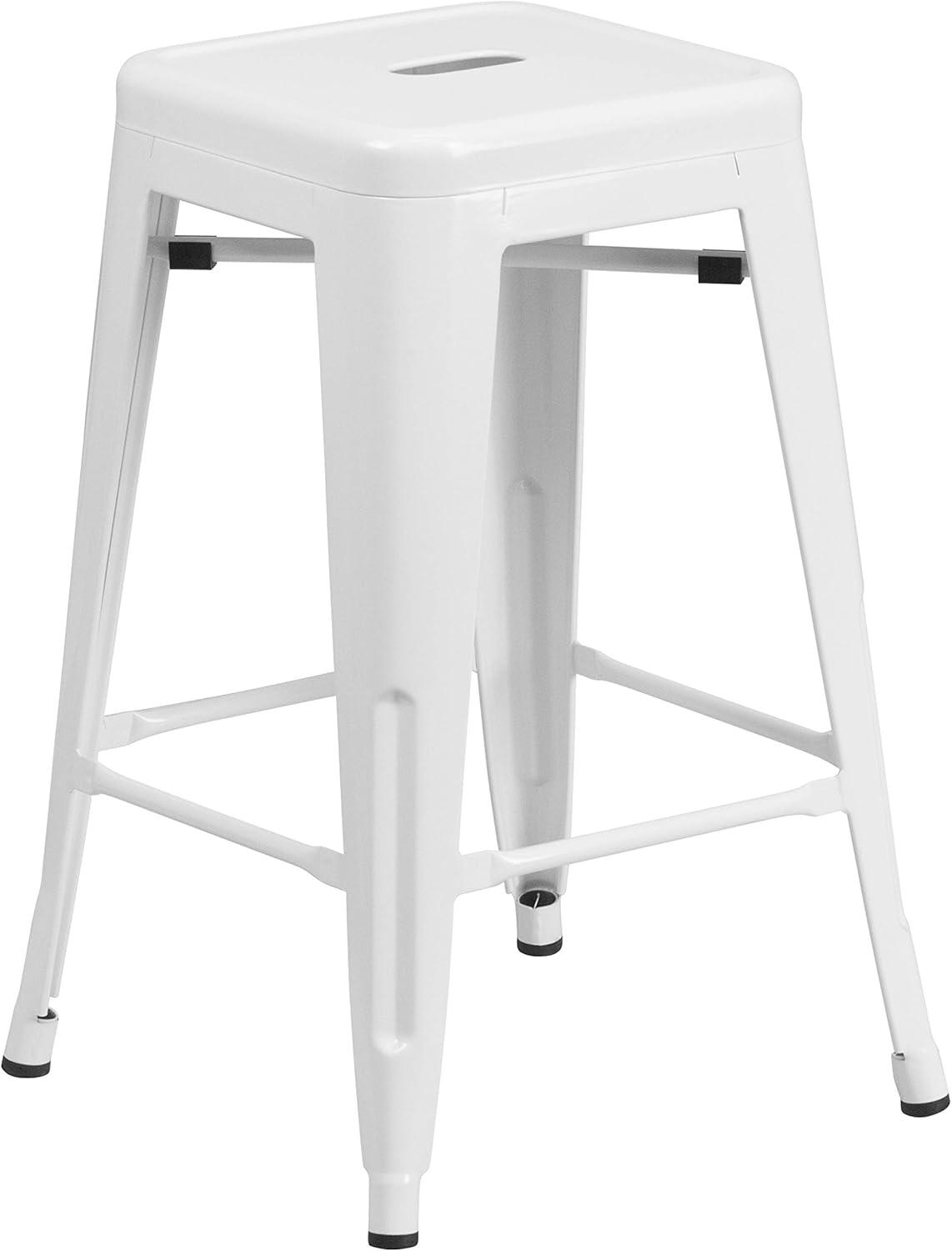 Flash Furniture Commercial Grade 24" High Backless Metal Indoor-Outdoor Counter Height Stool with Square Seat