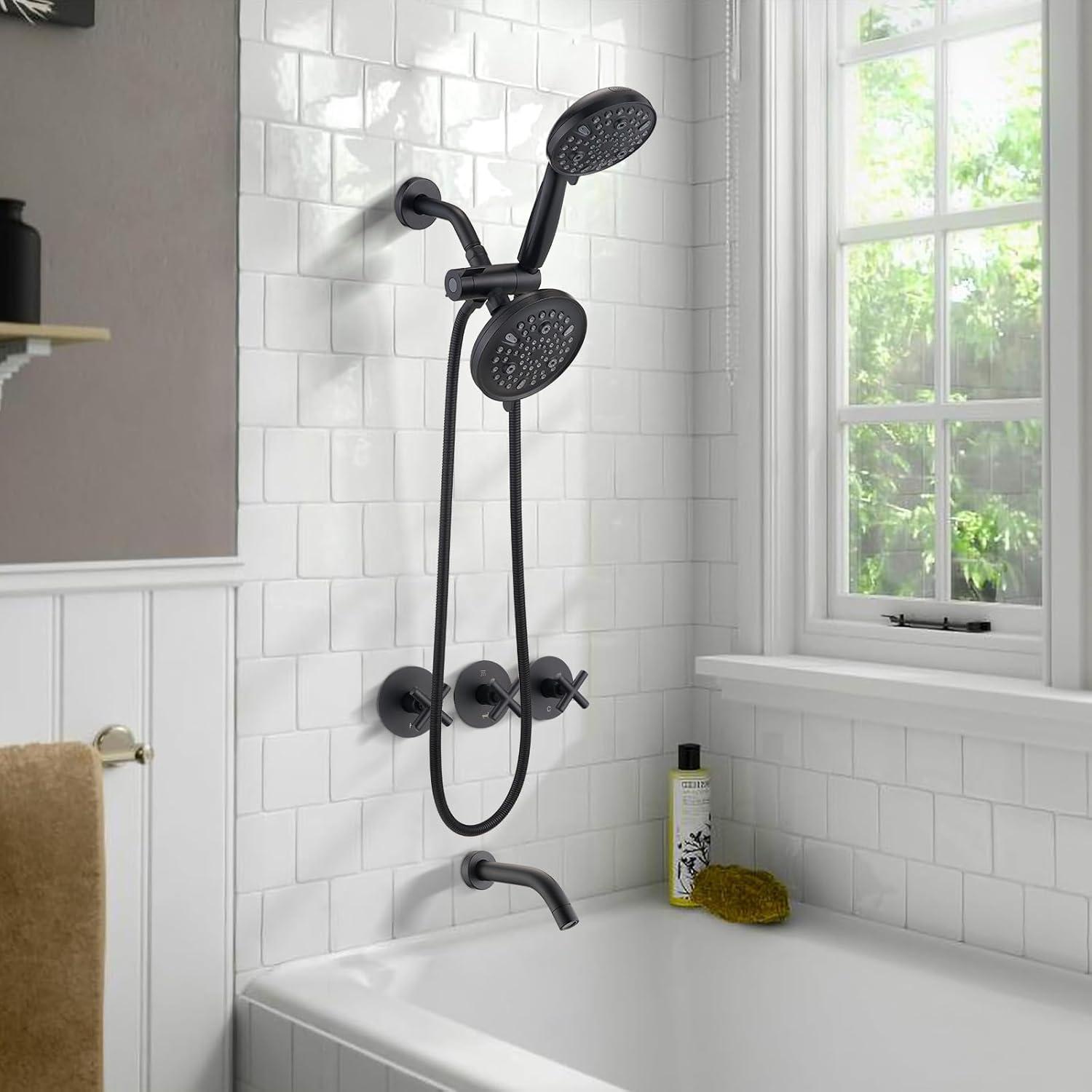 Dual Shower Head Combo With Tub And Shower Trim Kit With Rough-in Valve