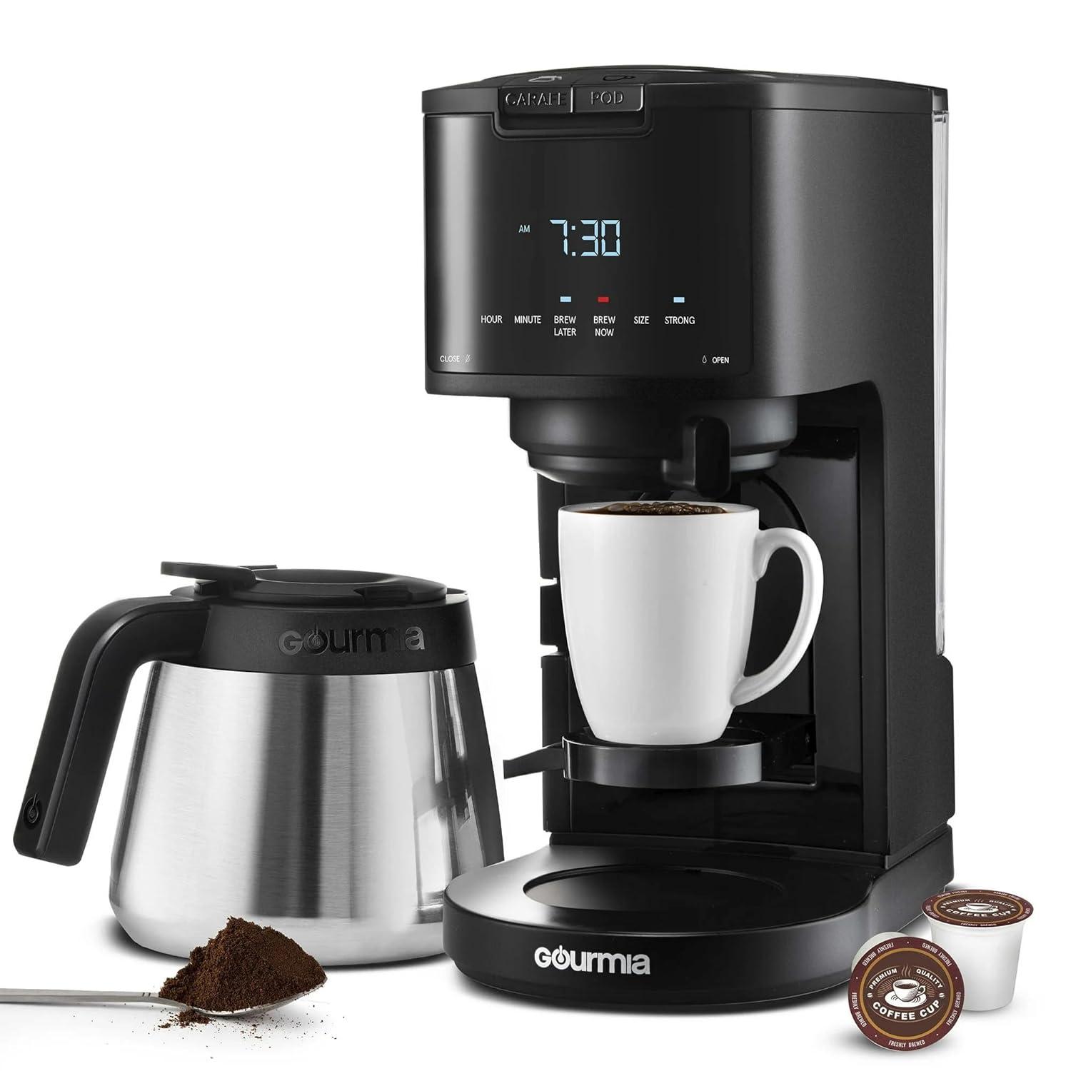 Gourmia 12 Cup Drip Coffee Maker with Thermal Carafe Black: Stainless Steel, Electric, Dishwasher-Safe Parts, 2-Year Warranty