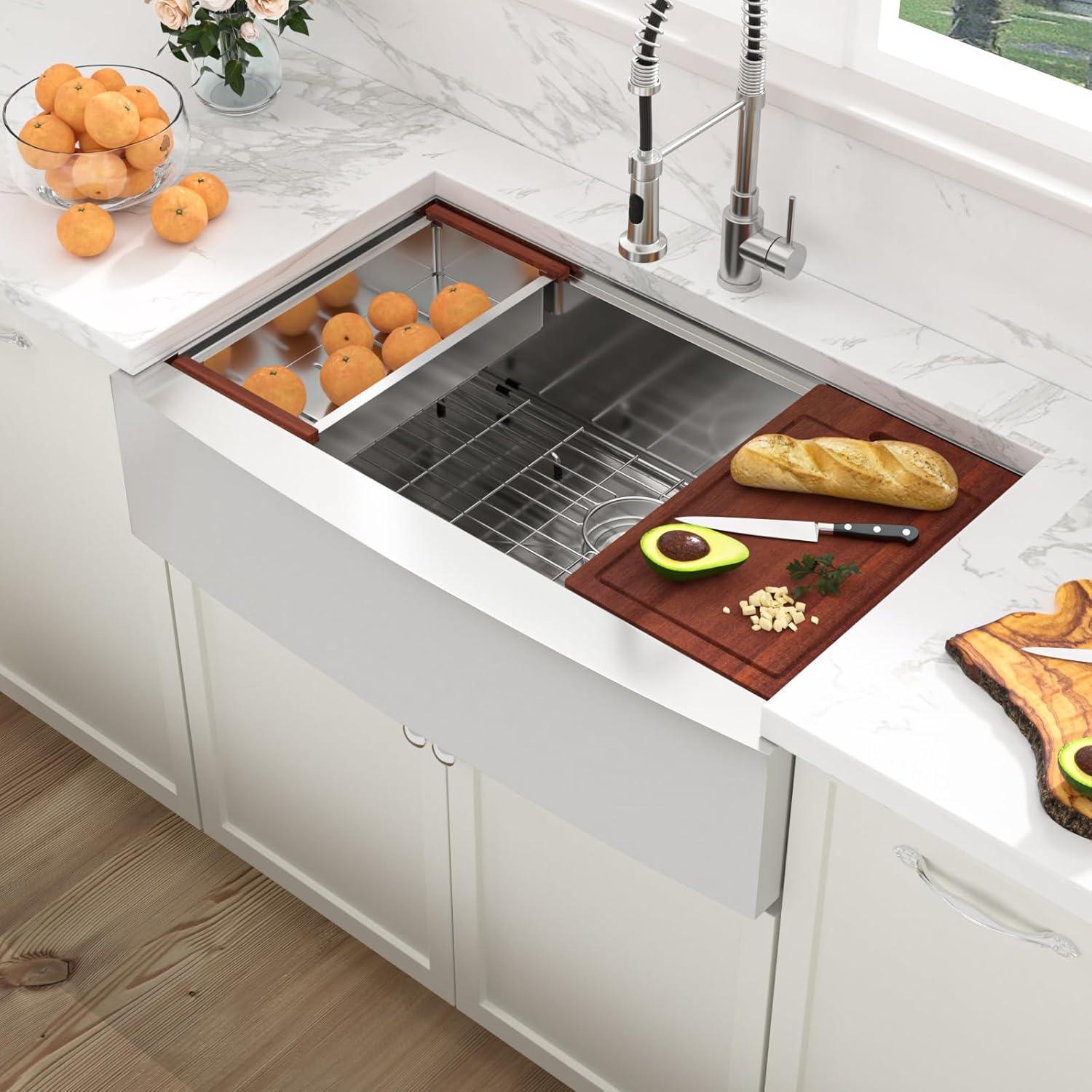 36 Farmhouse Sink Stainless Steel Kitchen Sink Apron Front Ledge Workstation Single Bowl Farm Sink