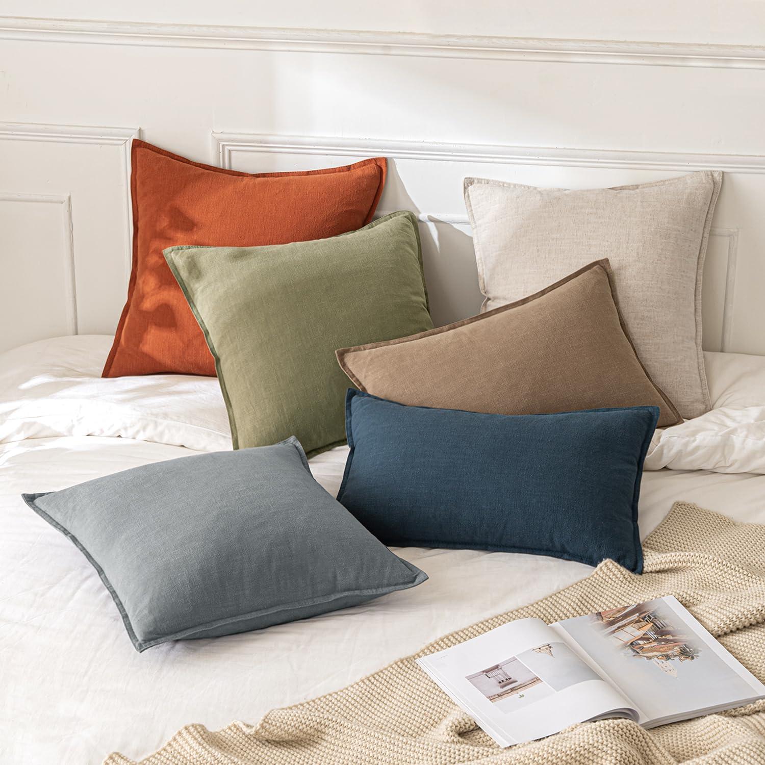 MIULEE Throw Pillow Covers Boho Farmhouse 18x18 Set of 2 Decorative Beige Couch with Fringe Chic Cotton Pillowcases Home Decor Accents for Cushion Soft Bed Living Room
