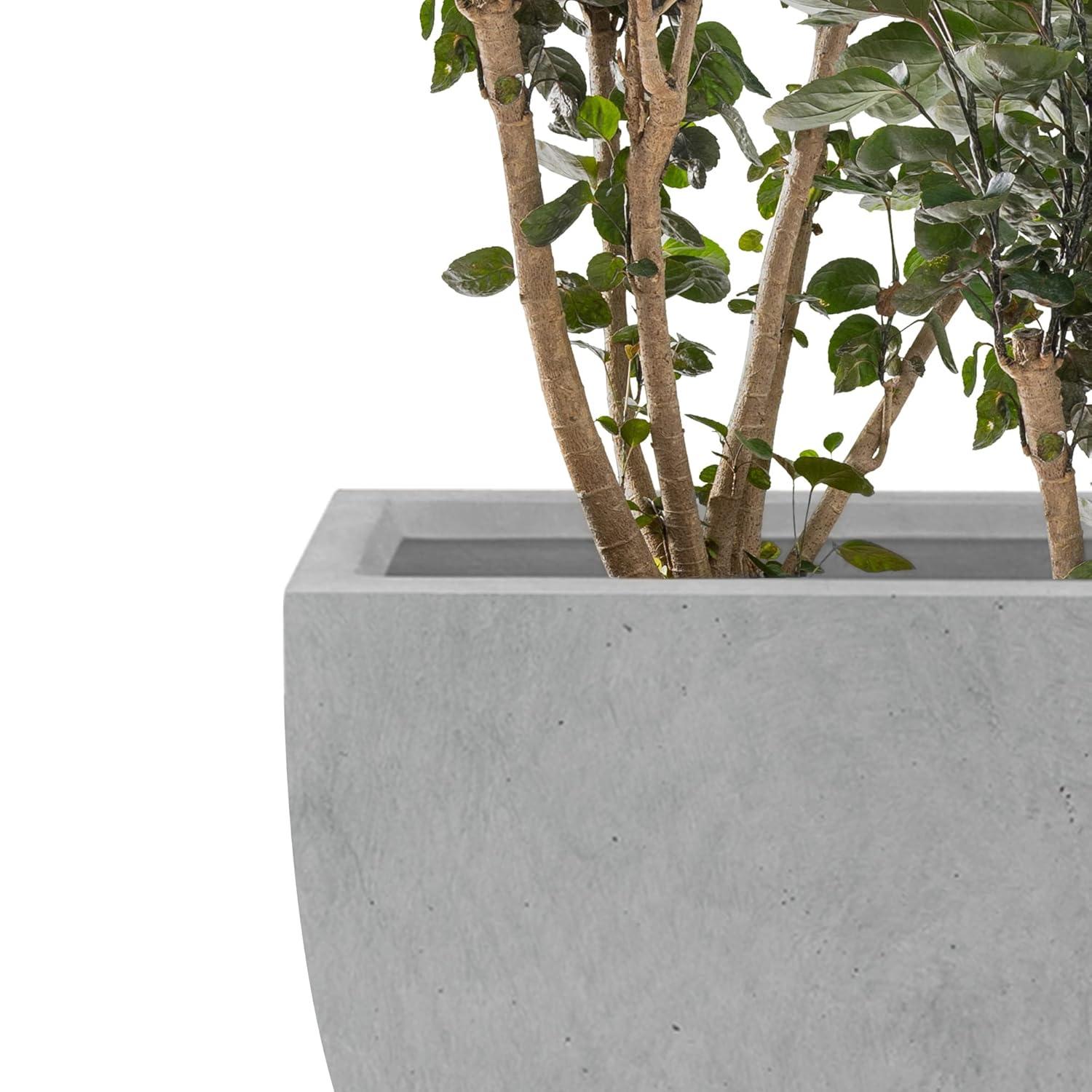 Contemporary Square Medium Natural Concrete Planter 17.7" with Drainage