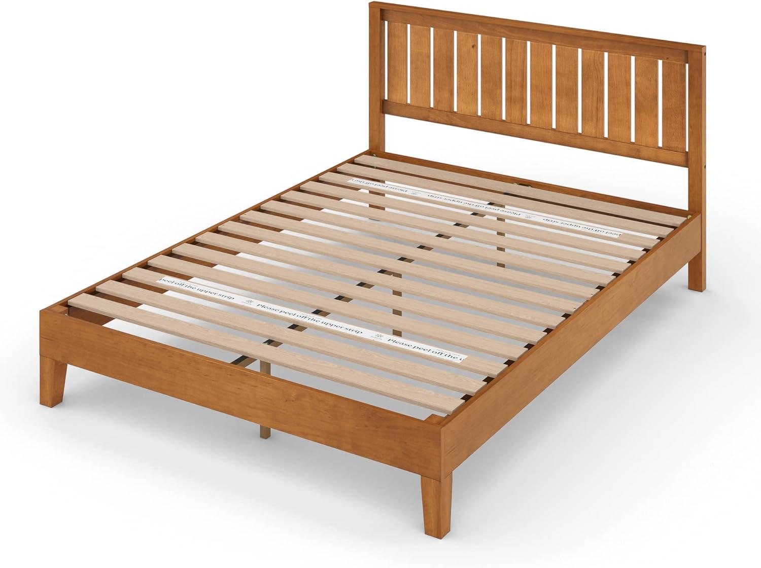 Zinus Alexis 12 Inch Deluxe Wood Platform Bed with Headboard / No Box Spring Needed / Wood Slat Support / Rustic Pine Finish, Queen