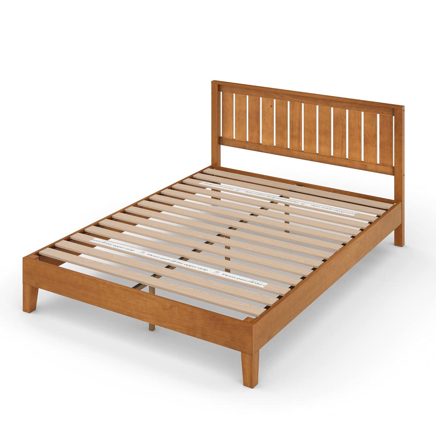 Zinus Alexis 12 Inch Deluxe Wood Platform Bed with Headboard / No Box Spring Needed / Wood Slat Support / Rustic Pine Finish, Queen
