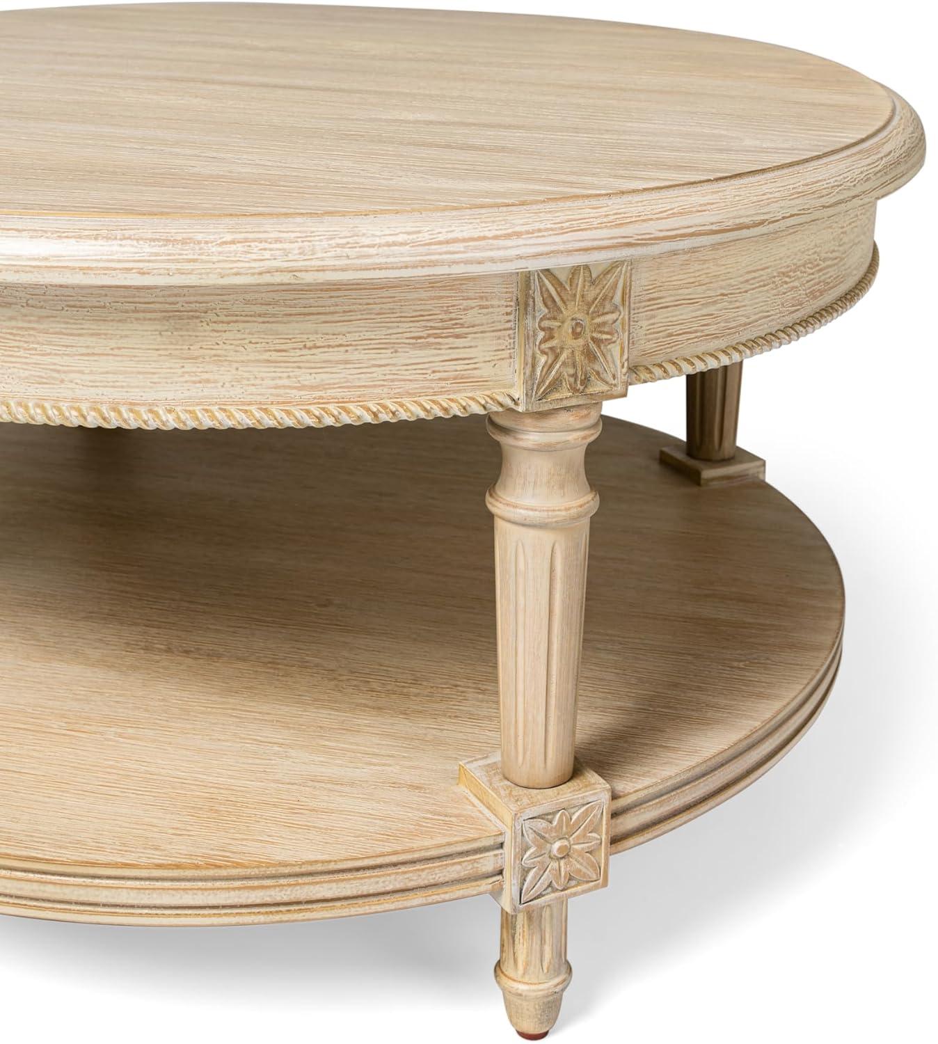 Maven Lane Maven Lane Pullman Traditional Round Wooden Coffee Table In Antiqued White Finish