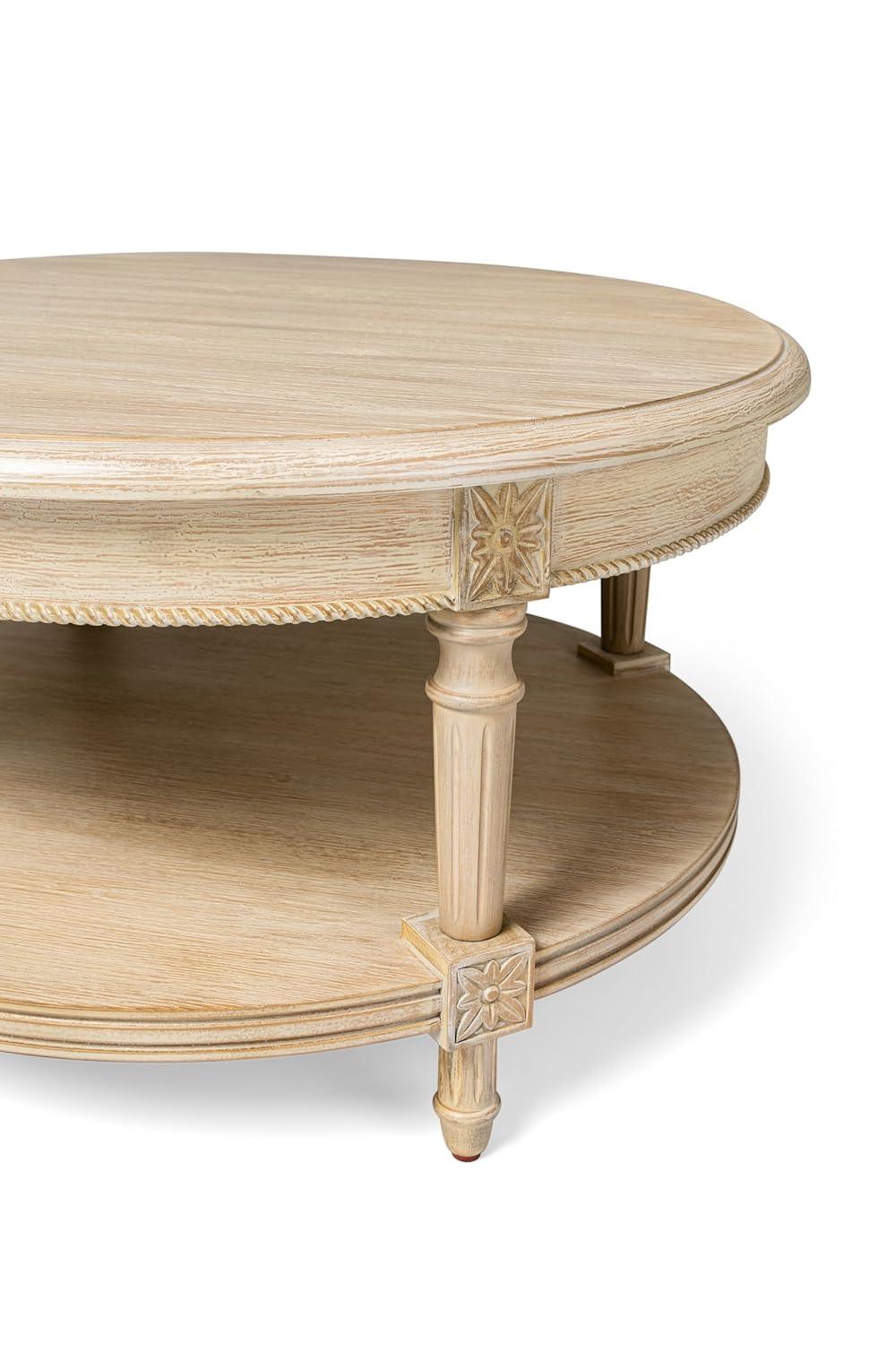 Maven Lane Maven Lane Pullman Traditional Round Wooden Coffee Table In Antiqued White Finish
