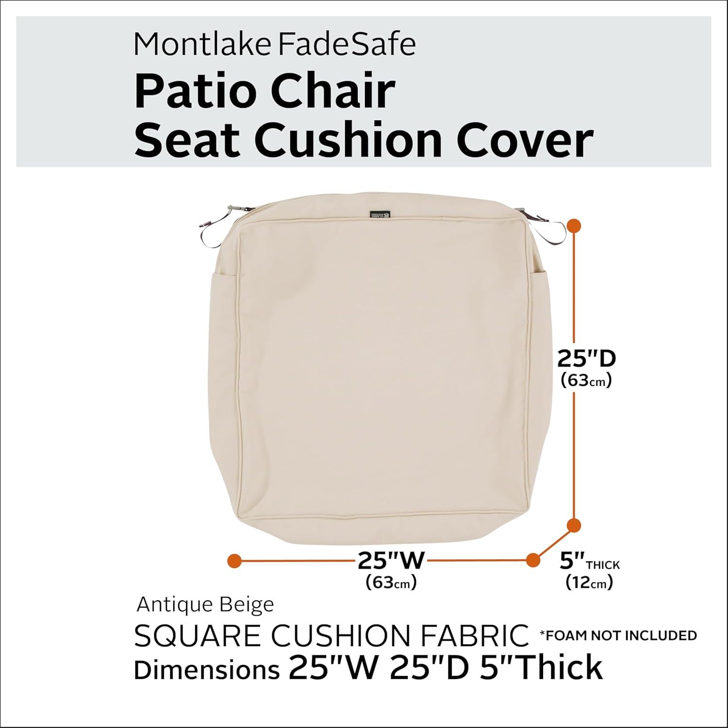 Classic Accessories 25"x25"x5" Beige Patio Cushion Slipcover, Montlake