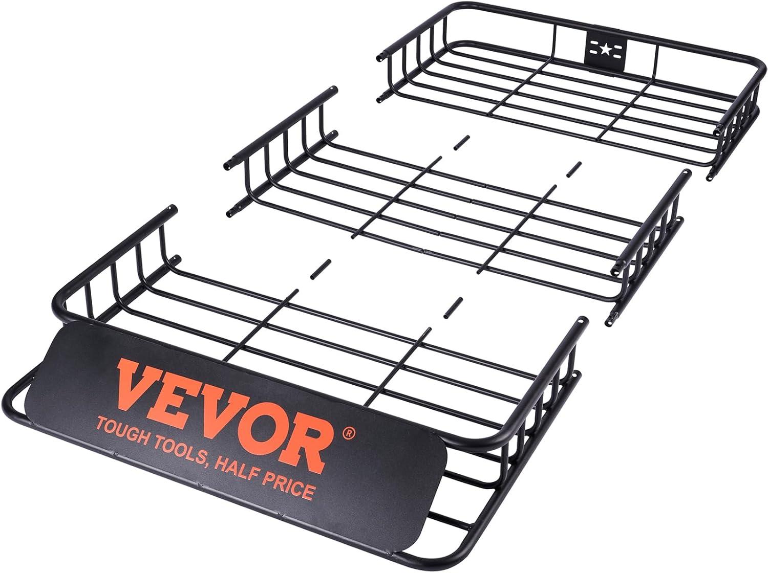 VEVOR Roof Rack Cargo Basket, 64" x 39" x 6" Rooftop Cargo Carrier with Extension, Heavy-Duty Steel 200 LBS Capacity Universal Roof Rack Basket, Luggage Holder for SUV, Truck