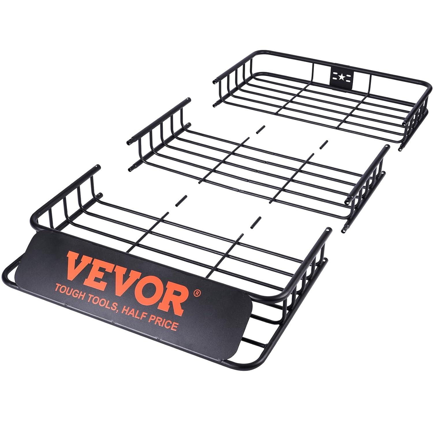 VEVOR Roof Rack Cargo Basket, 64" x 39" x 6" Rooftop Cargo Carrier with Extension, Heavy-Duty Steel 200 LBS Capacity Universal Roof Rack Basket, Luggage Holder for SUV, Truck