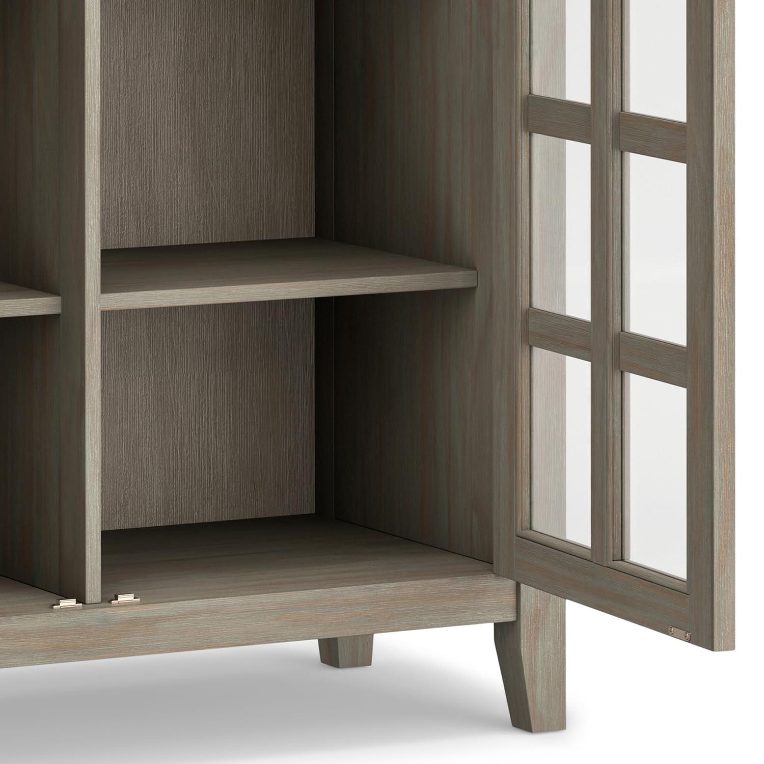 Simpli Home Artisan 38"W Solid Wood 4-Shelf Medium Storage Cabinet with Glass Doors and Adjustable Shelves