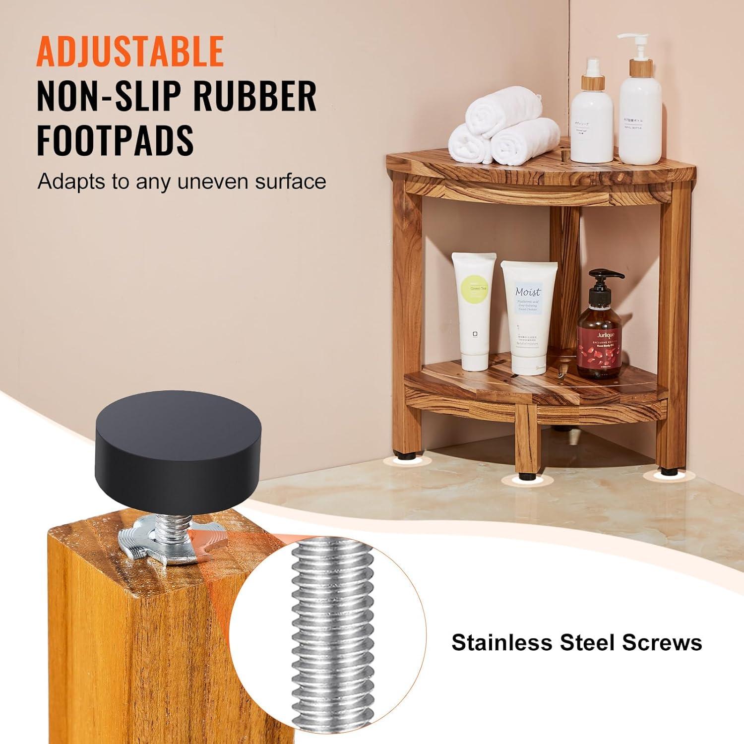 17" Teak Corner Shower Stool with Storage Shelf