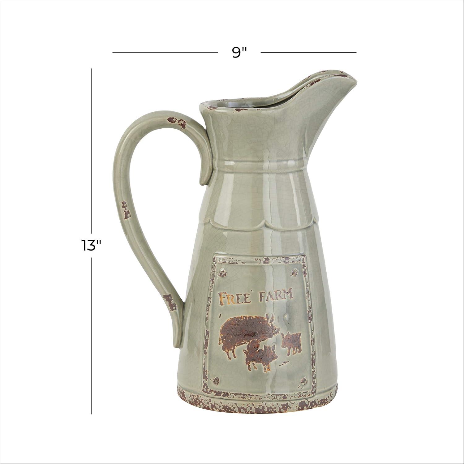 DecMode 10"W, 13"H Porcelain Farmhouse Decorative Jar, Grey, 1 - Piece