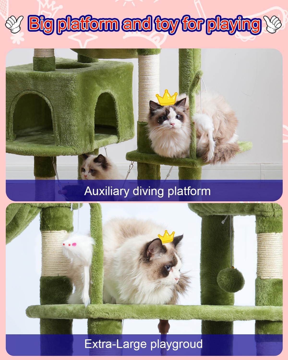 63" Cat Tree For Large Breeds - Spacious Platforms, Hammock, Sisal Scratching Posts & Cat Condo, Indoor Use