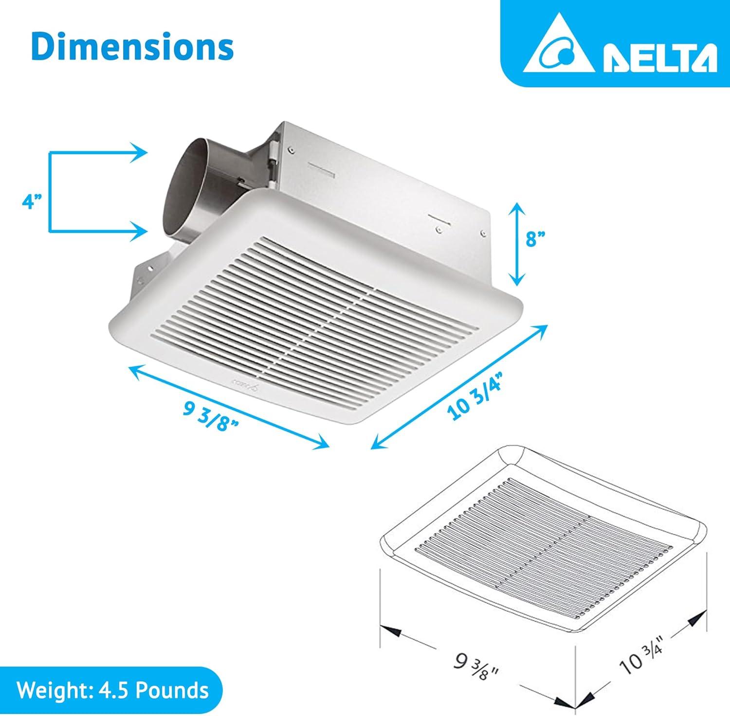 Delta Breez Slim Ventilation Exhaust Bathroom Fan 70 CFM Energy Efficient Quiet Operation Motor with Dual Speed and LED Indicator Light, White