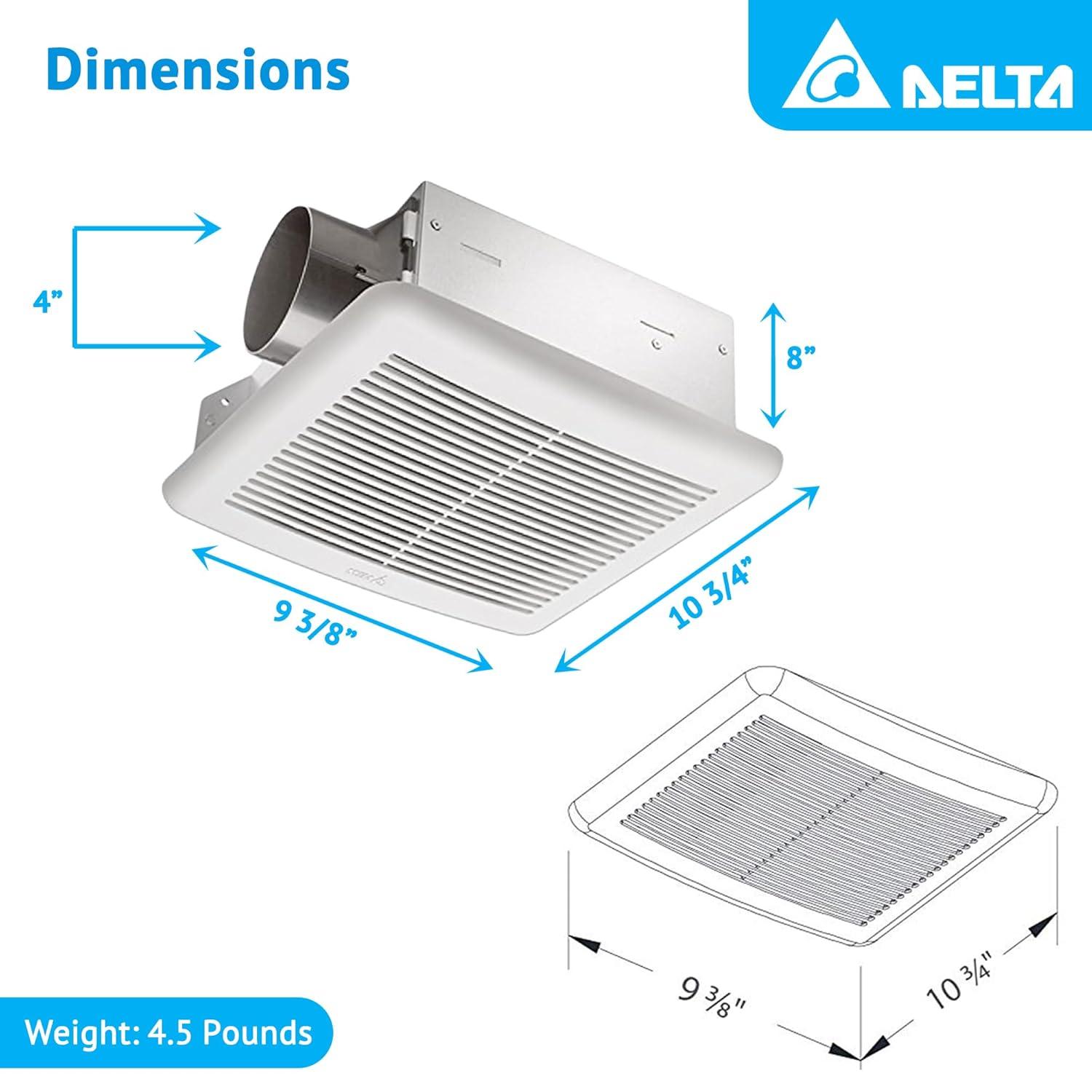 Delta Breez Slim Ventilation Exhaust Bathroom Fan 70 CFM Energy Efficient Quiet Operation Motor with Dual Speed and LED Indicator Light, White