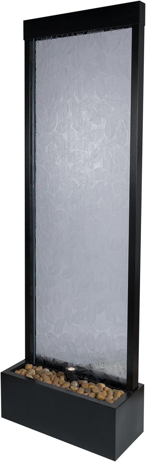 Alpine Corporation 72" Clear Glass Panel with Embossed Leaves Waterfall Fountain: Freestanding, Electric, Indoor/Outdoor Use