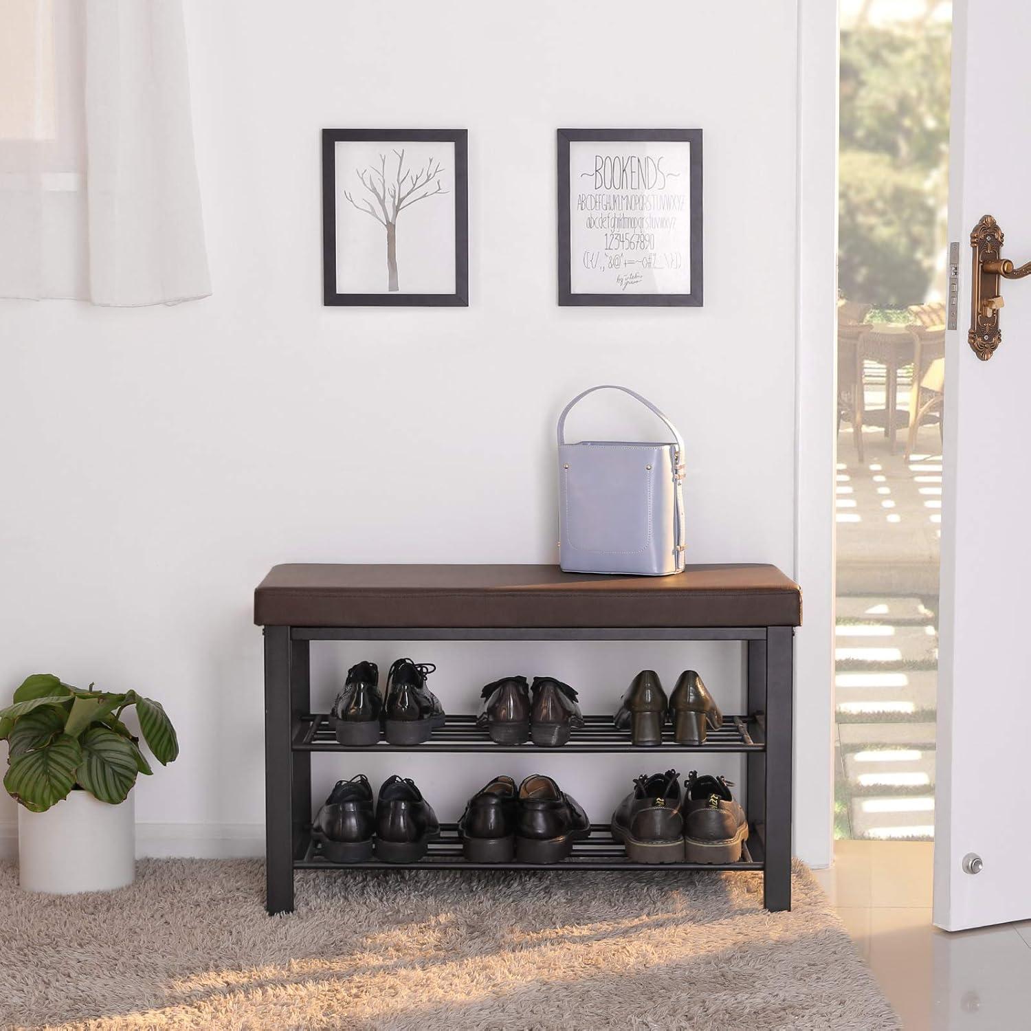 SONGMICS 3-Tier Shoe Bench Rack Storage Organizer for Entryway Storage Organizer