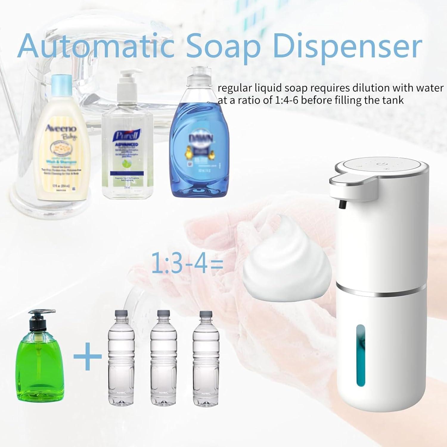 Automatic Foaming Soap Dispenser, Rechargeable, 400ml Touchless Soap Dispenser, Wall-Mounted, Waterproof Hands Free Infrared Motion Sensor Countertop, Auto Foam, Soap Pump (P11), White