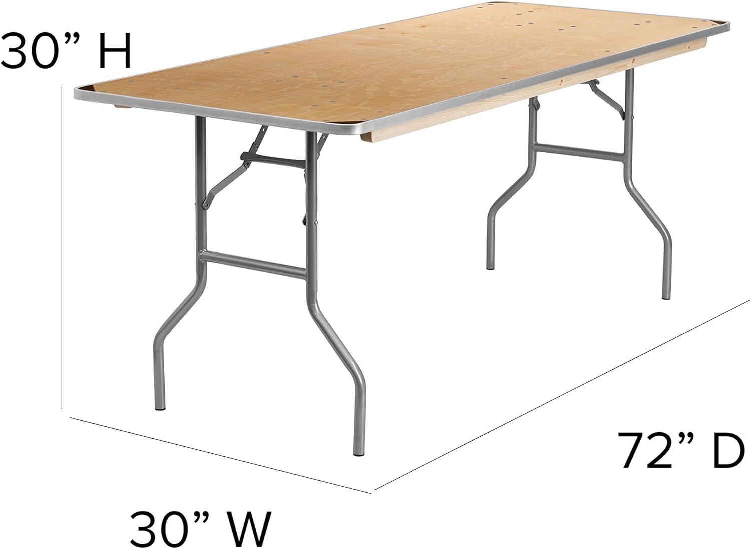 Heavy Duty Silver Metal and Birchwood Folding Banquet Table