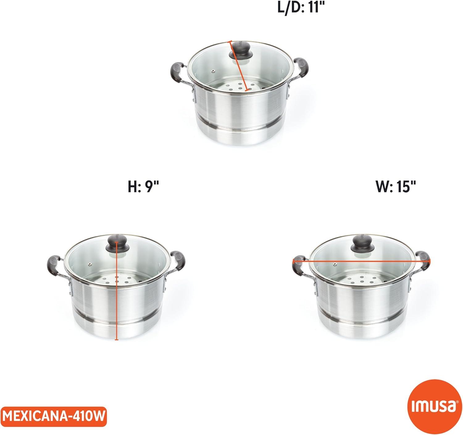 Imusa 10Qt Aluminum Steamer or Stock Pot with Glass Lid & Removable Rack