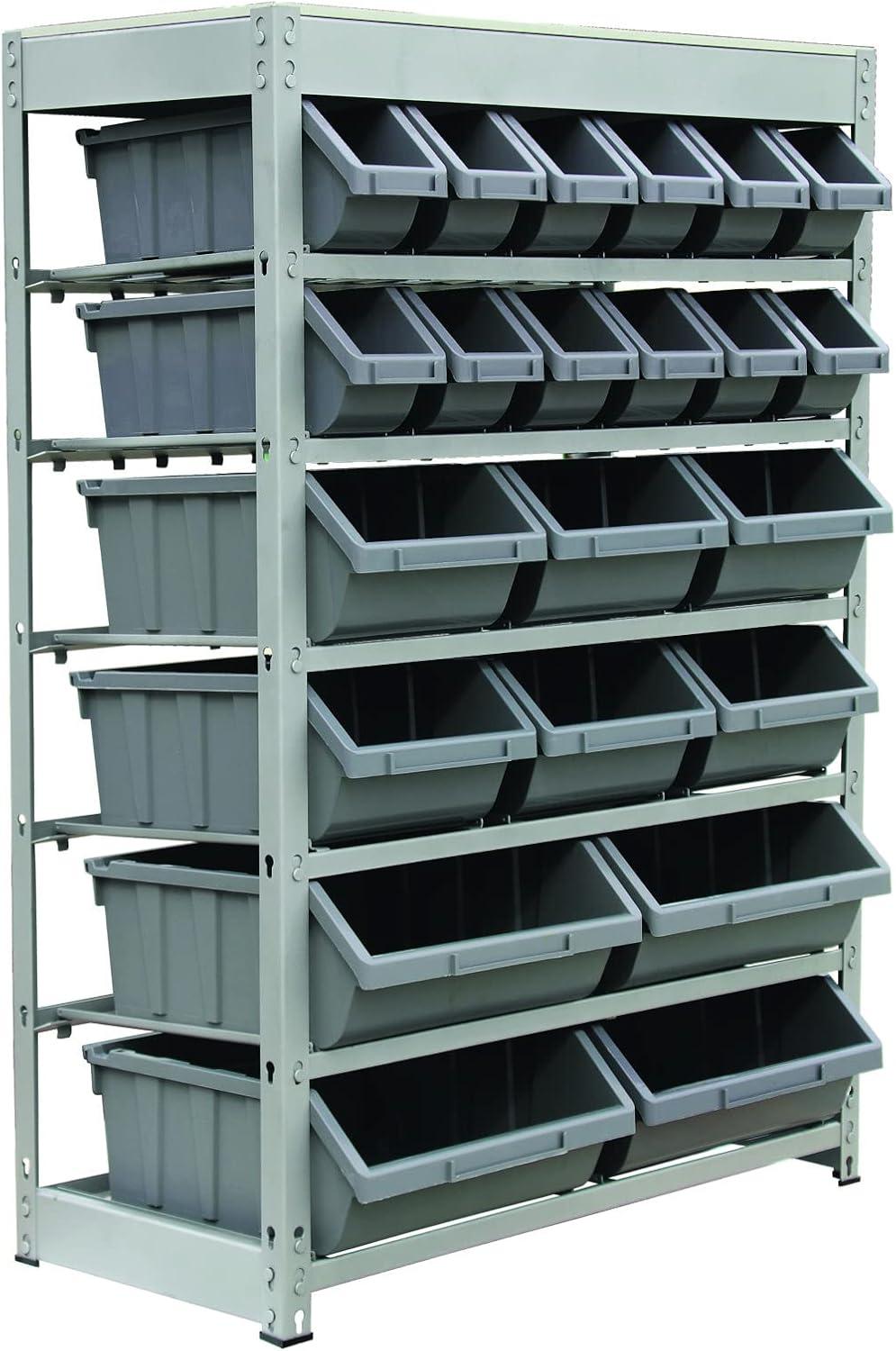 King's Rack 6-Tier Metal Organizer Shelving Rack with 22 Bins in Gray