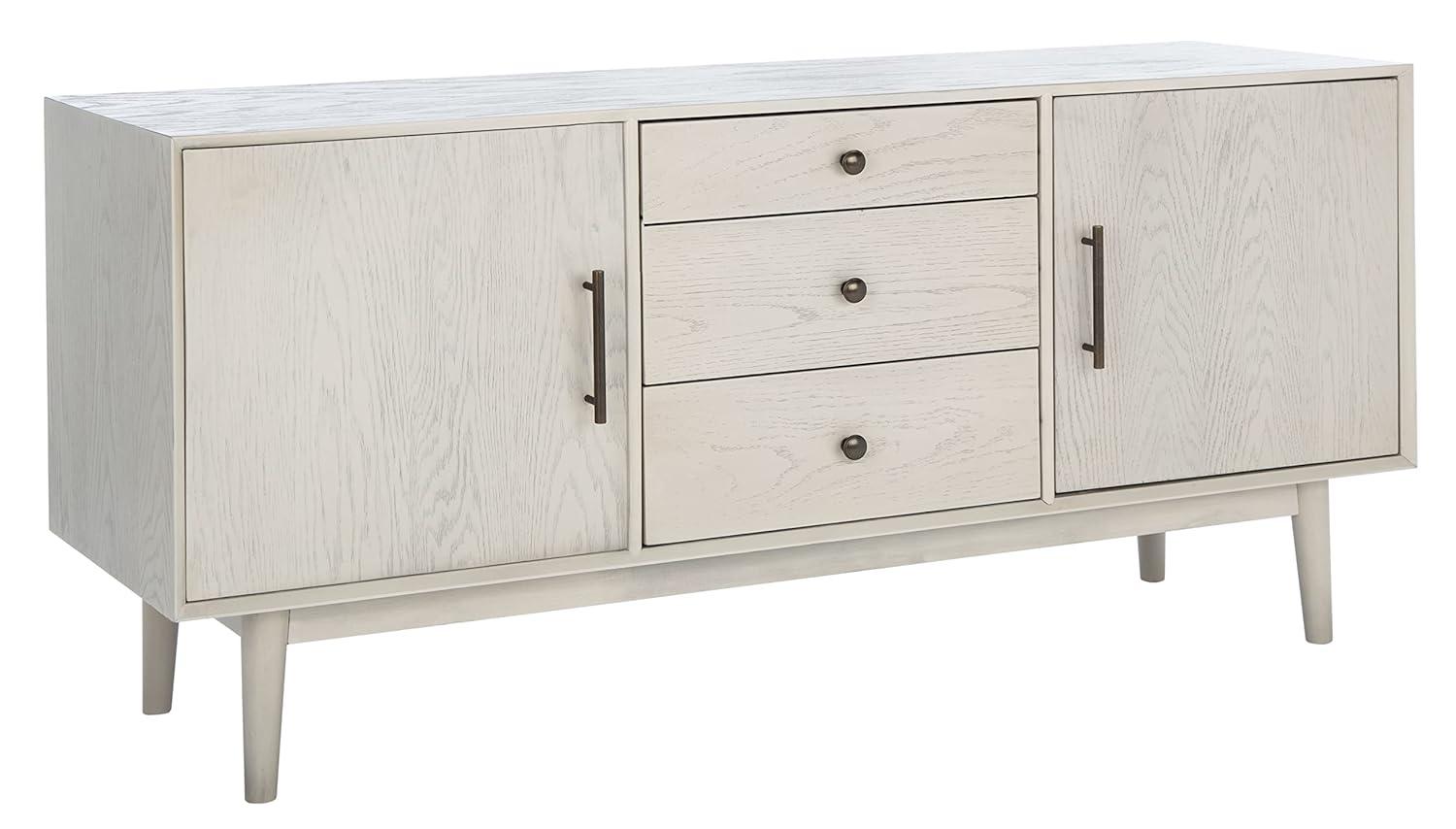 Elissa White Washed Mid-Century Media Stand with Bronze Hardware