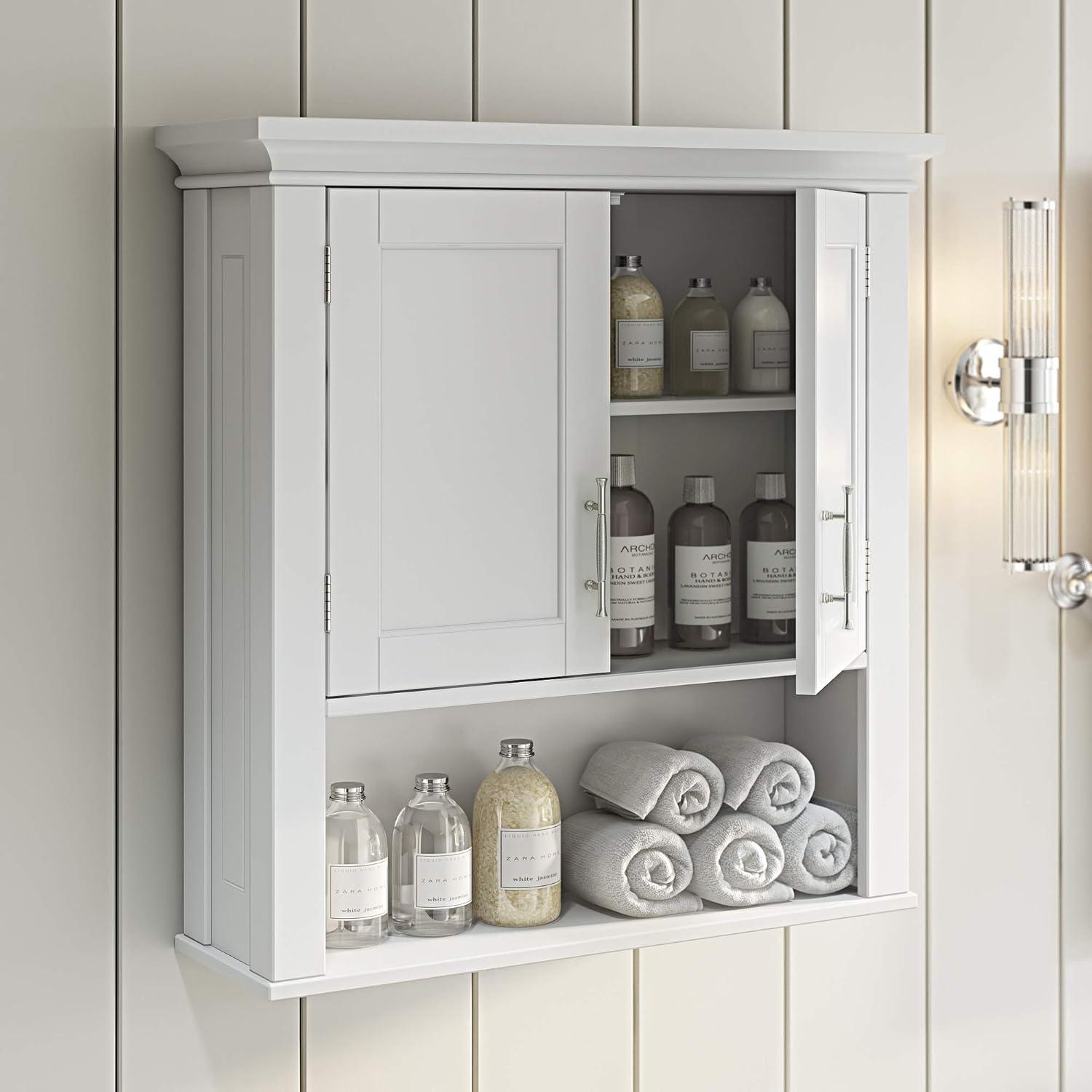 RiverRidge Somerset Two-Door Bathroom and Laundry Wall Mount Storage Medicine Cabinet with Open and Adjustable Shelf